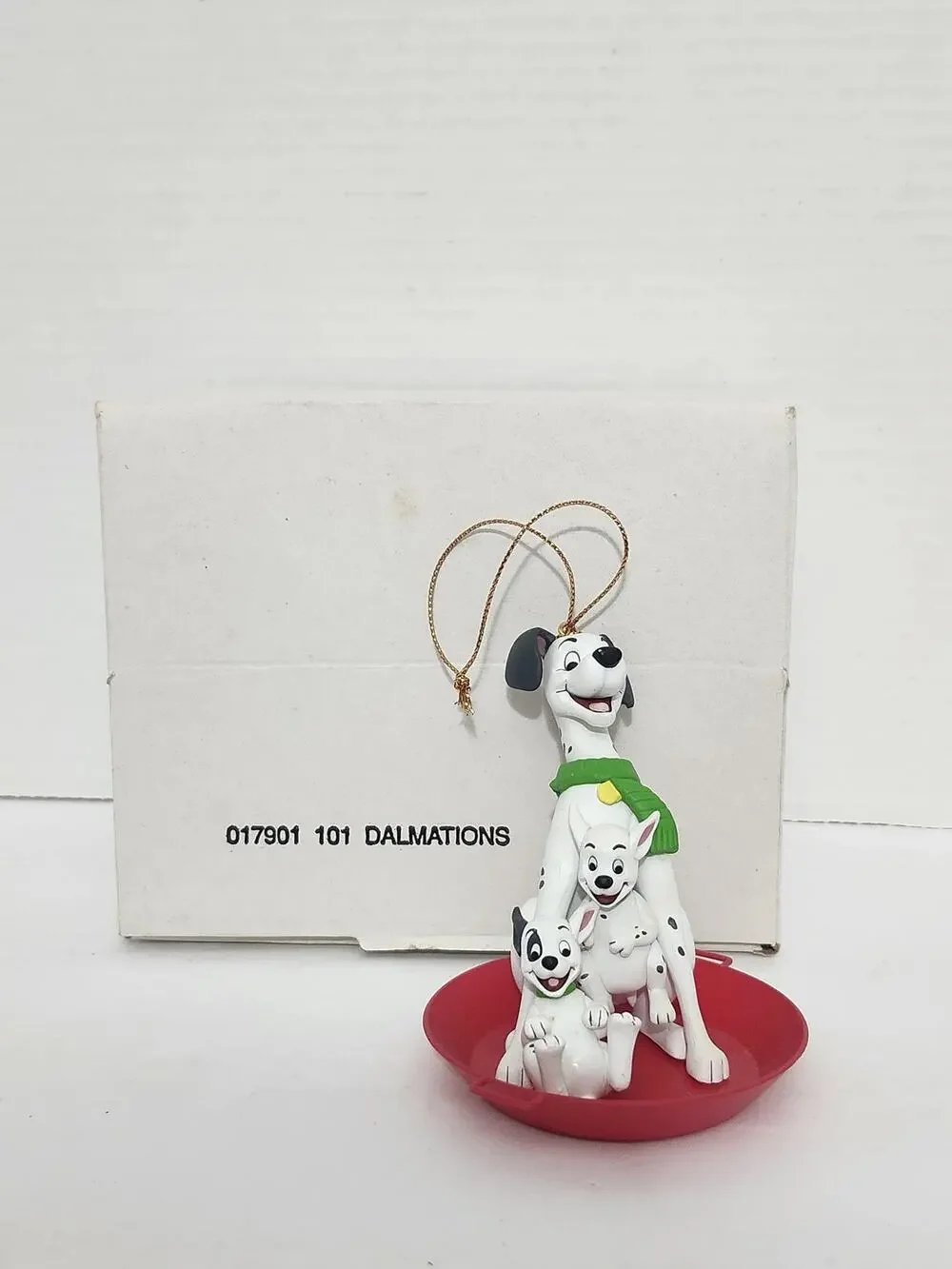 Vintage Disney 101 Dalmatians Christmas Ornament Boxed Sledding Puppies